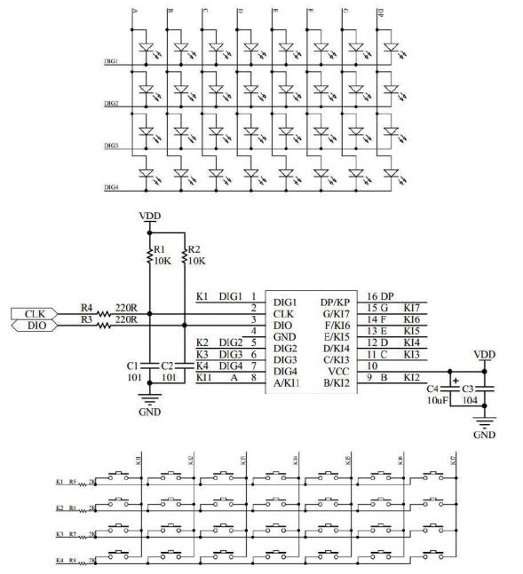GN1650/TM1650/AIP1650典型应用线路图