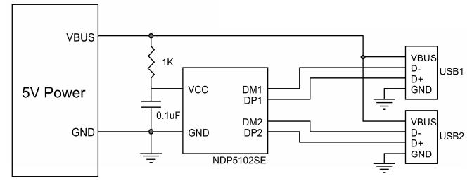 NDP5102SE双口usb识别ic电路图