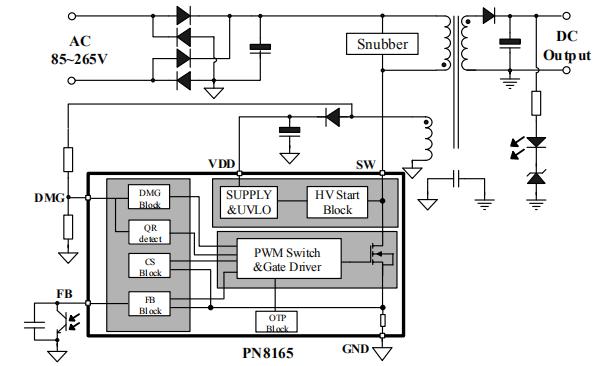 PN8165 30w快充芯片典型应用电路图