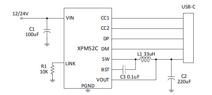XPM52C 35W双C口PD快充应用电路