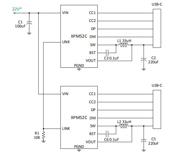 XPM52C 35W双C口PD快充降压芯片电路图